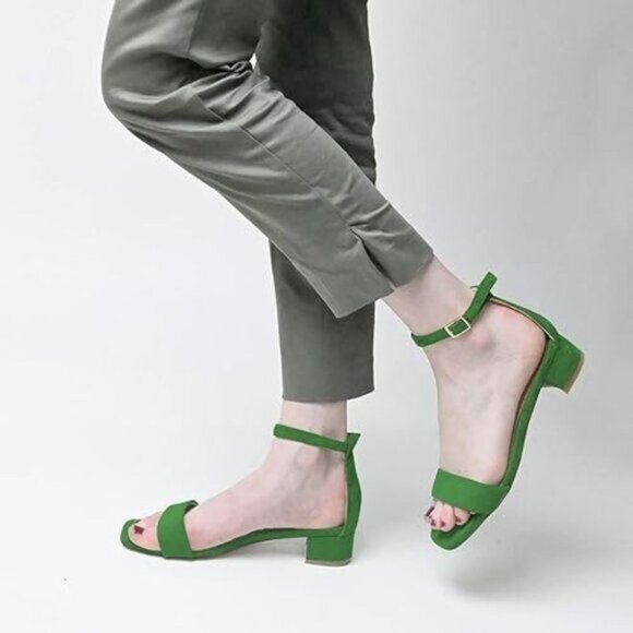 XYD Heels for Women, Open Toe, Ankle Strap, Buckled Low Chunky Block Pumps - Picture 1 of 8